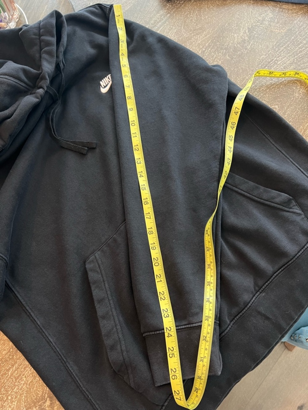 Nike club fleece Black Pullover Hoodie with White Swoosh - Picture 8 of 8